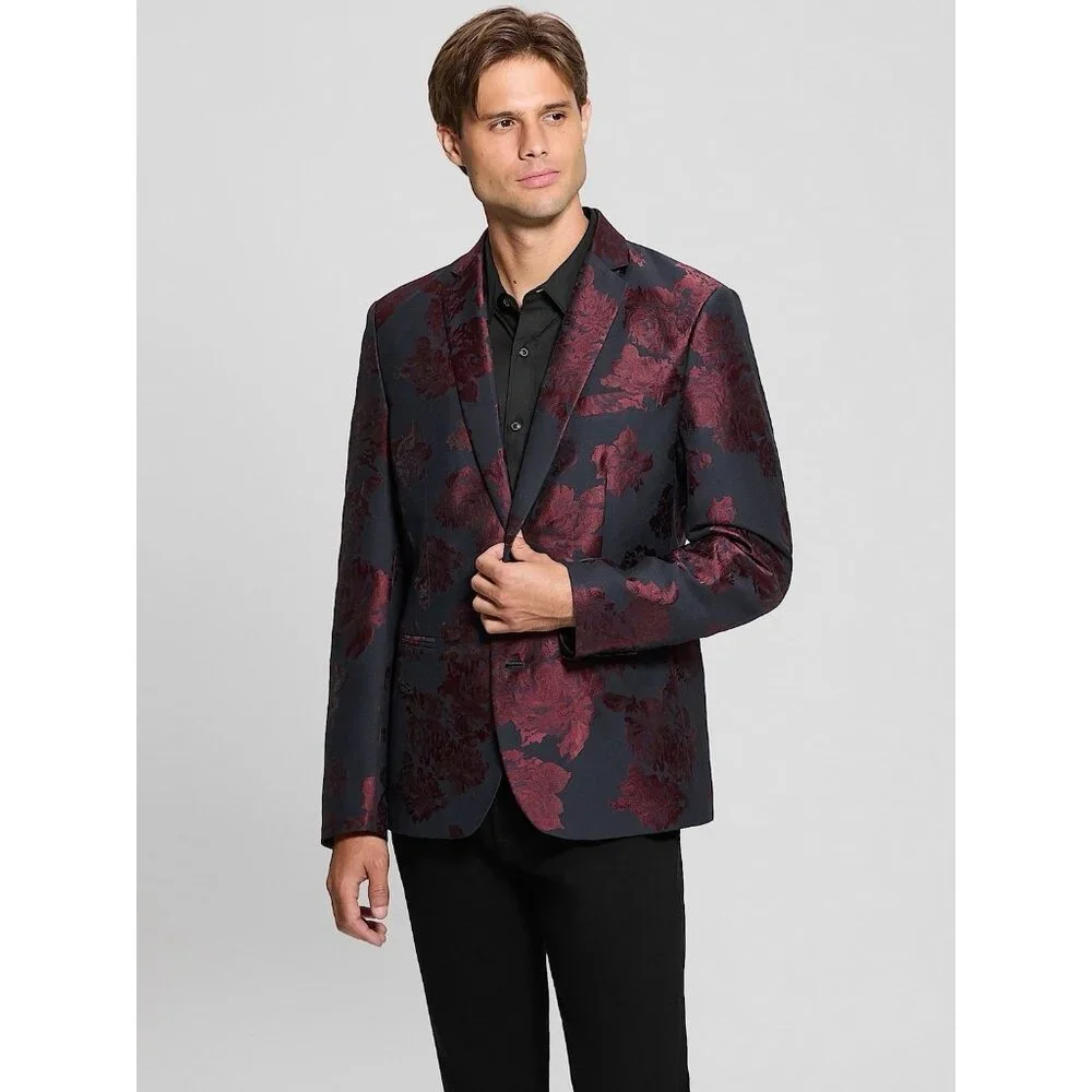 Guess Men’s Jacquard Floral Blazer Allover Floral Printed Size S